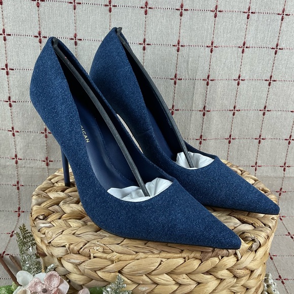 GOOD AMERICAN “Emma” Denim Heel Ultra High Blue Denim Stilettos Sz 10.5 New - Picture 4 of 9